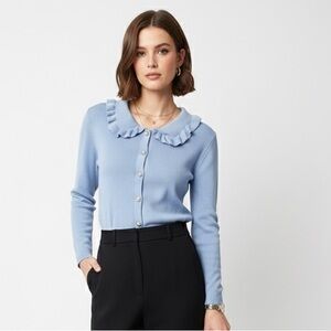RF Rich & Famous light Blue Ruffle Collar sweater - Coquette Style